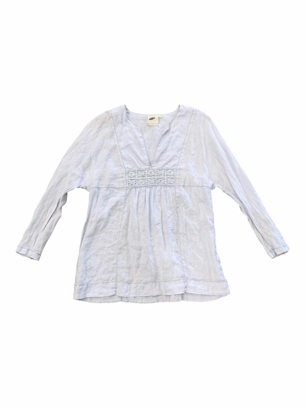 Nurture 100% Linen Light Blue V-Neck Embroidered Tunic Top M